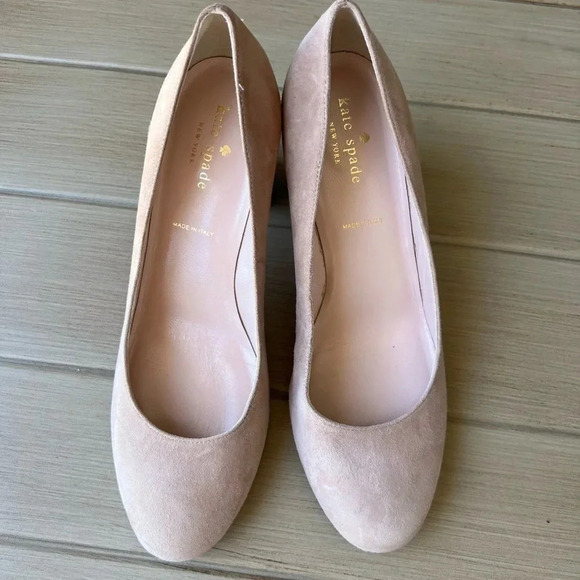 Kate Spade Anastasia Pink Suede Gold Glitter Block Heel Sz 9 - Picture 2 of 12